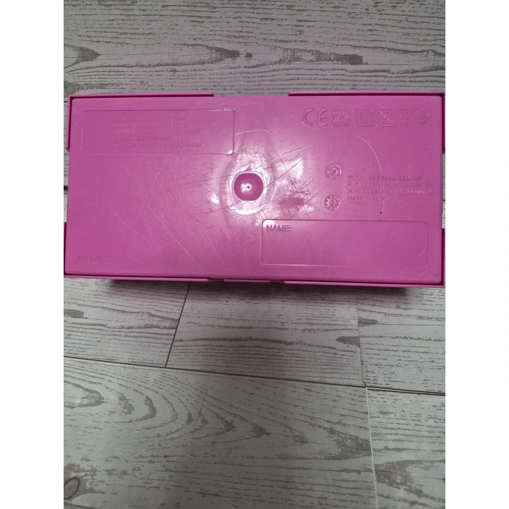 Pink Lego Bricks Container And 2 Figures